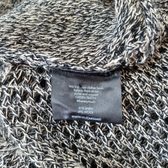 Eileen Fisher Cardigan Sweater Open Knit Linen Wool Blend Dark Neutral Womens L - Picture 5 of 13